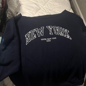 Women’s off the shoulder Navy 'New York' Crewneck Sweater